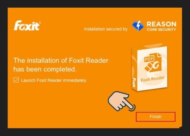 chọn “Finish" để hoàn thành cài đặt phần mềm Foxit Reader