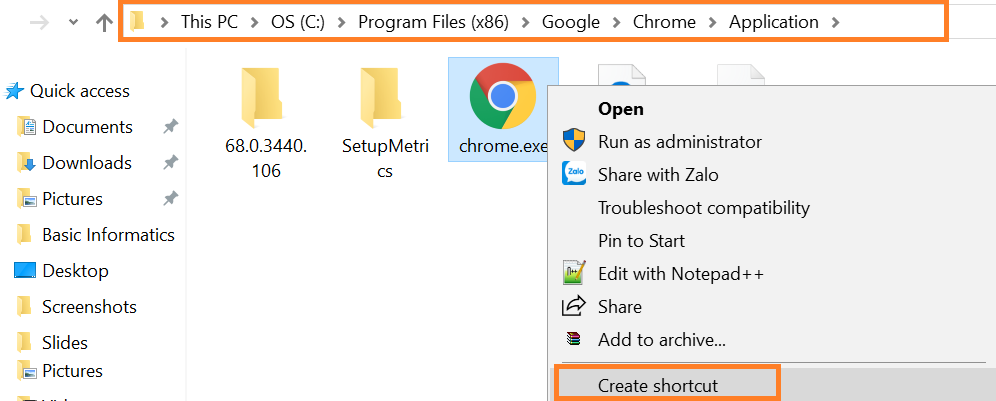 create shortcut chrome