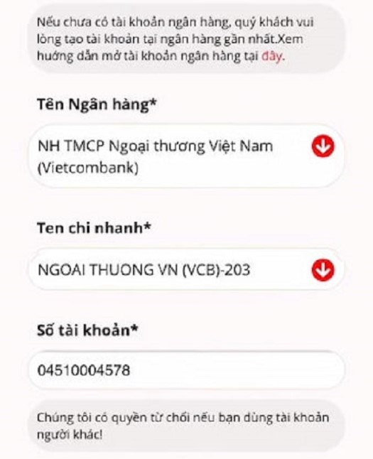 Thông tin về tài khoản ngân hàng chính chủ 